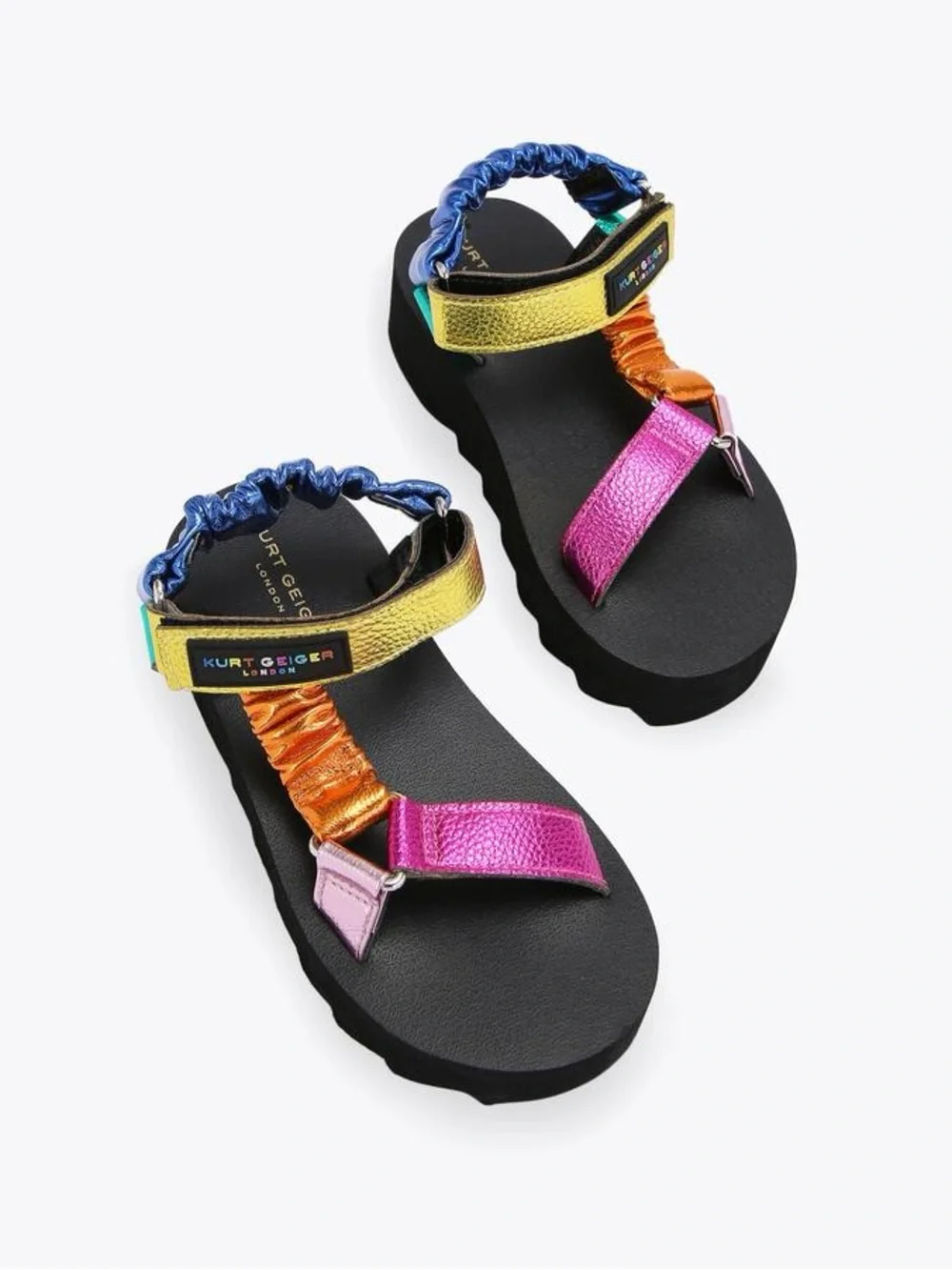 Kurt Geiger London Kids MINI ORION SANDAL Rainbow Metallic Strap Size 3/ EU 34
